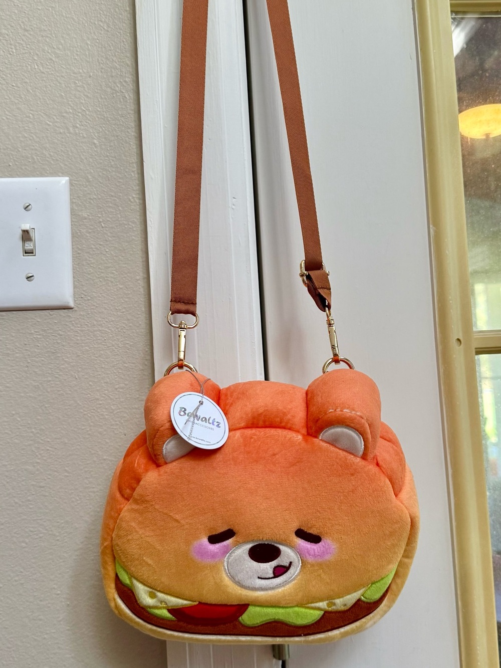 Kids Orange HAMBURGER Bear Plush Crossbody Bag